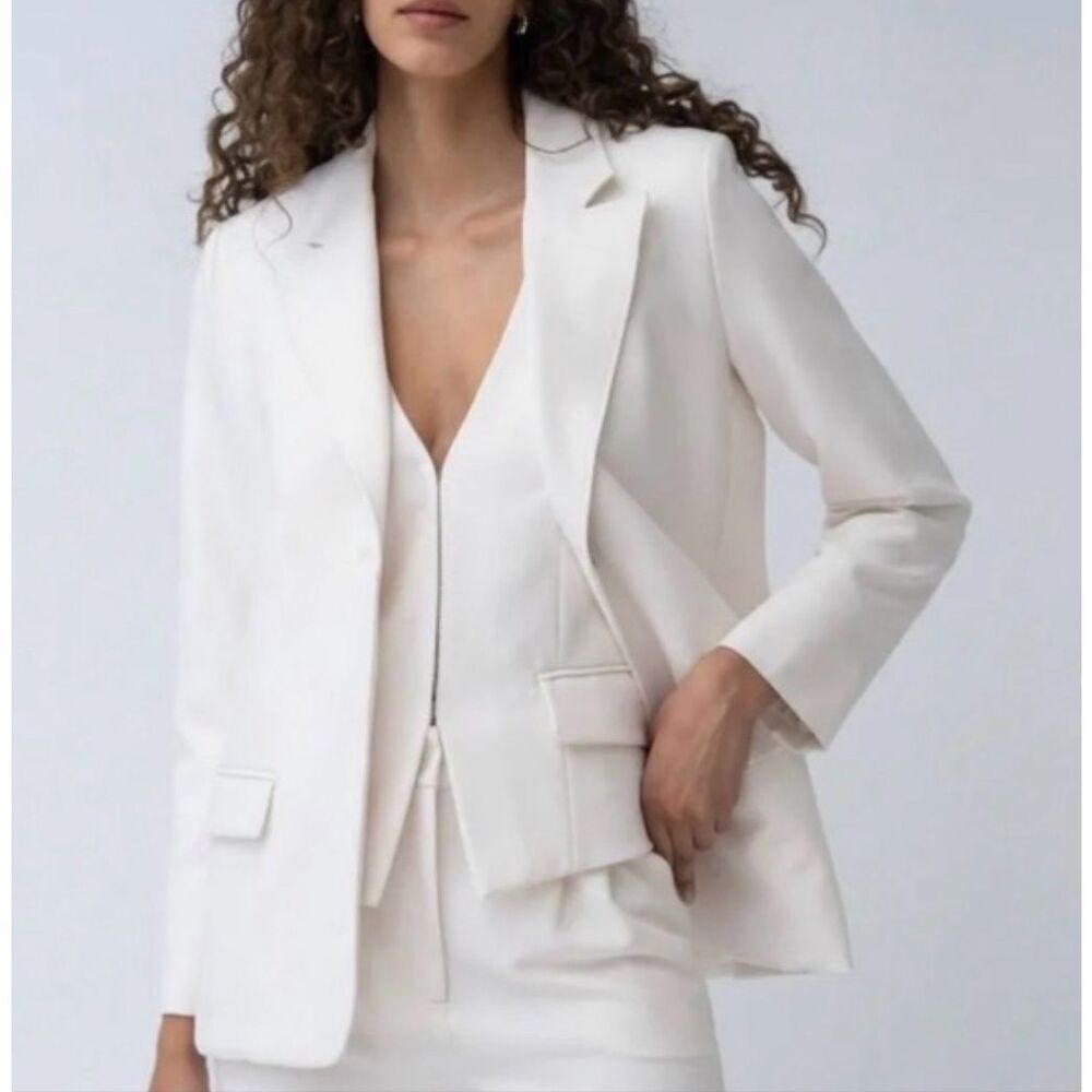 NWT Adrienne Landau Onyx Revolve White Open Front Classic Blazer Size XS - Picture 2 of 8